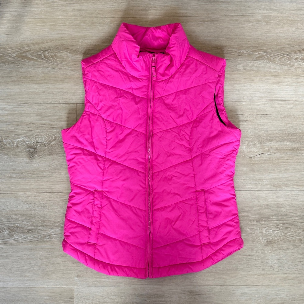 Aeropostale Vest Womens Size Medium Hot Pink Quilted Zip Front Pockets Fall Warm